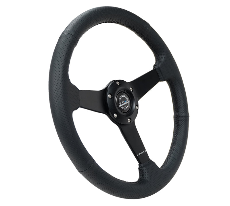 Load image into Gallery viewer, NRG Sport Steering Wheel (350mm / 1.5in Deep) Black Leather Black Stitch w/Matte Black Solid Spokes

