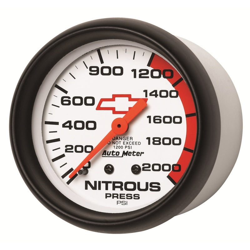 Load image into Gallery viewer, AutoMeter Gauge Nitrous Pressure 2-5/8in. 2000PSI Mechanical Chevy Red Bowtie White
