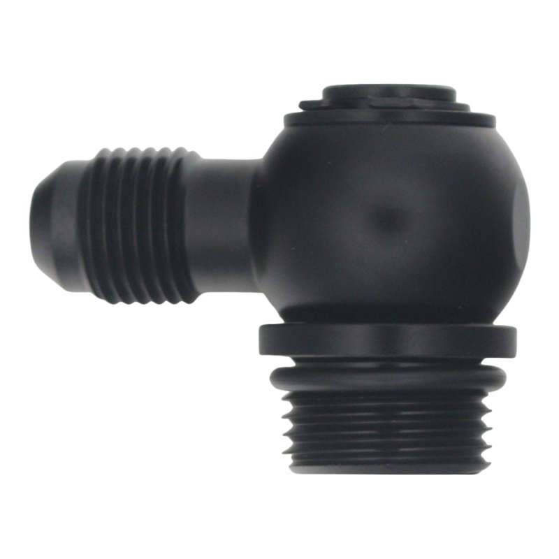 Load image into Gallery viewer, DeatschWerks 8AN ORB Male to 6AN Male Flare Low Profile 90-Degree Swivel - Anodized Matte Black
