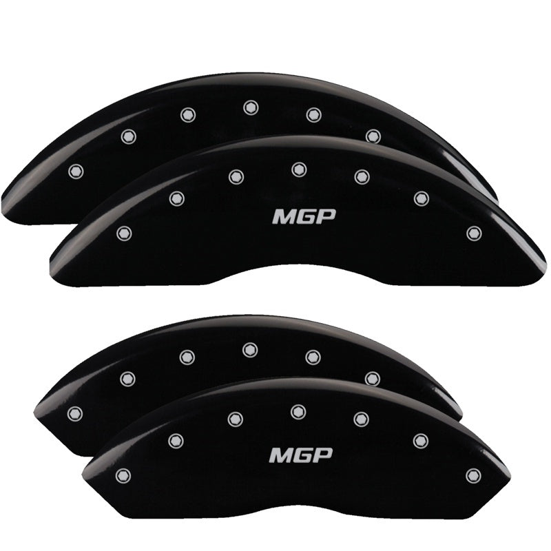 Load image into Gallery viewer, MGP 4 Caliper Covers Engraved Front &amp; Rear GMC Black finish silver ch
