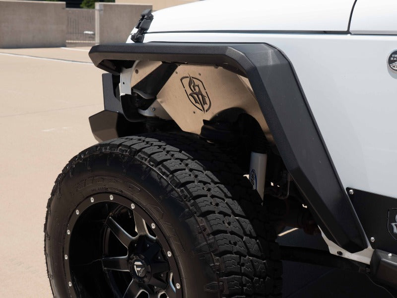 Load image into Gallery viewer, Road Armor 07-18 Jeep Wrangler JK Stealth Front Fender Flare Body Armor w/LED DRL - Tex Blk
