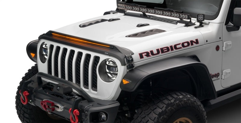 Load image into Gallery viewer, AVS 2018-2019 Jeep Wrangler (JL) Aeroskin Low Profile Hood Shield w/ Lights - Black
