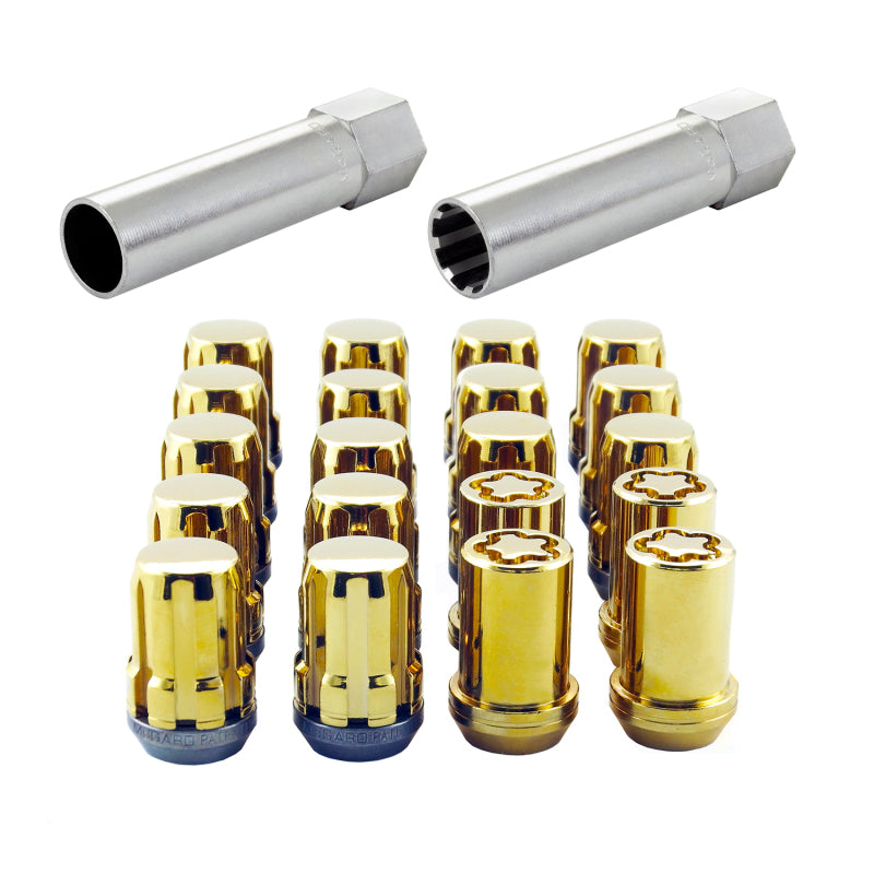 Load image into Gallery viewer, McGard SplineDrive Tuner 5 Lug Install Kit w/Locks &amp; Tool (Cone) M12x1.5 / 13/16 Hex - Gold (CS)
