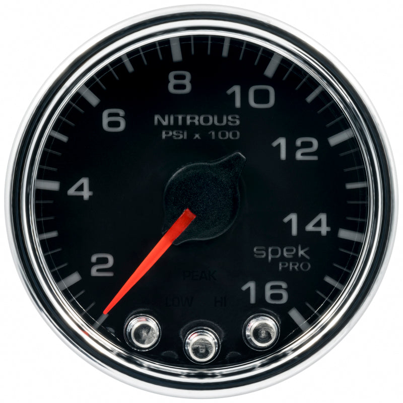 Load image into Gallery viewer, Autometer Spek-Pro Gauge Nitrous Press 2 1/16in 1600psi Stepper Motor W/Peak &amp; Warn Blk/Chrm
