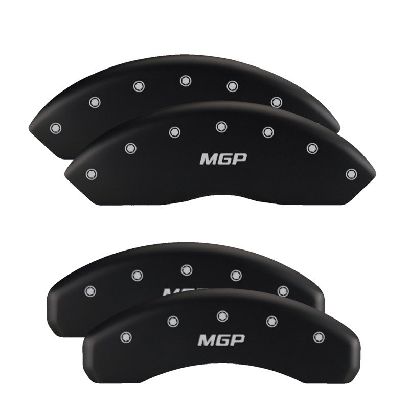 Load image into Gallery viewer, MGP 4 Caliper Covers Engraved Front &amp; Rear Silverado style/SS Red finish silver ch
