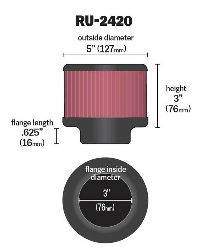 Load image into Gallery viewer, K&amp;N Universal Rubber Filter 3 inch Flange 5 inch OD 3 inch Height

