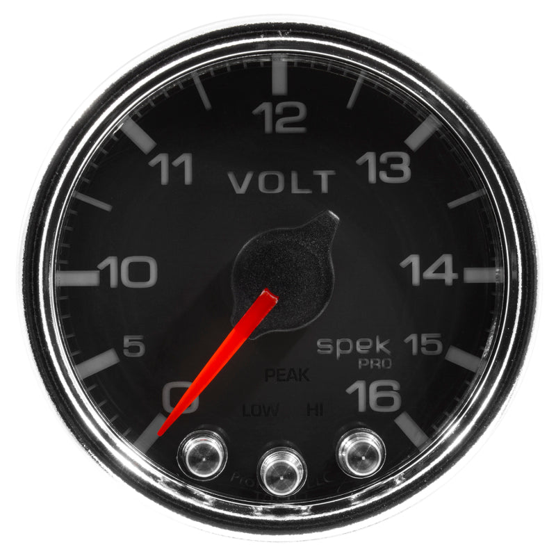 Load image into Gallery viewer, Autometer Spek-Pro Gauge Voltmeter 2 1/16in 16V Stepper Motor W/Peak &amp; Warn Blk/Chrm
