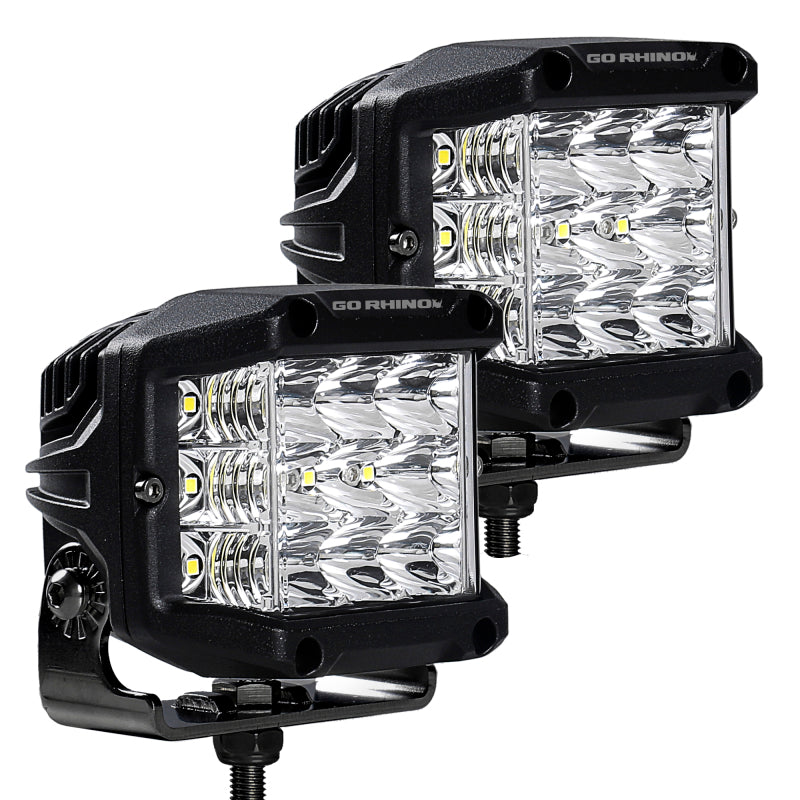 Load image into Gallery viewer, Go Rhino Xplor Bright Series Sideline Cube LED Spot Light Kit (Surface Mount) 4x3 - Blk (Pair)
