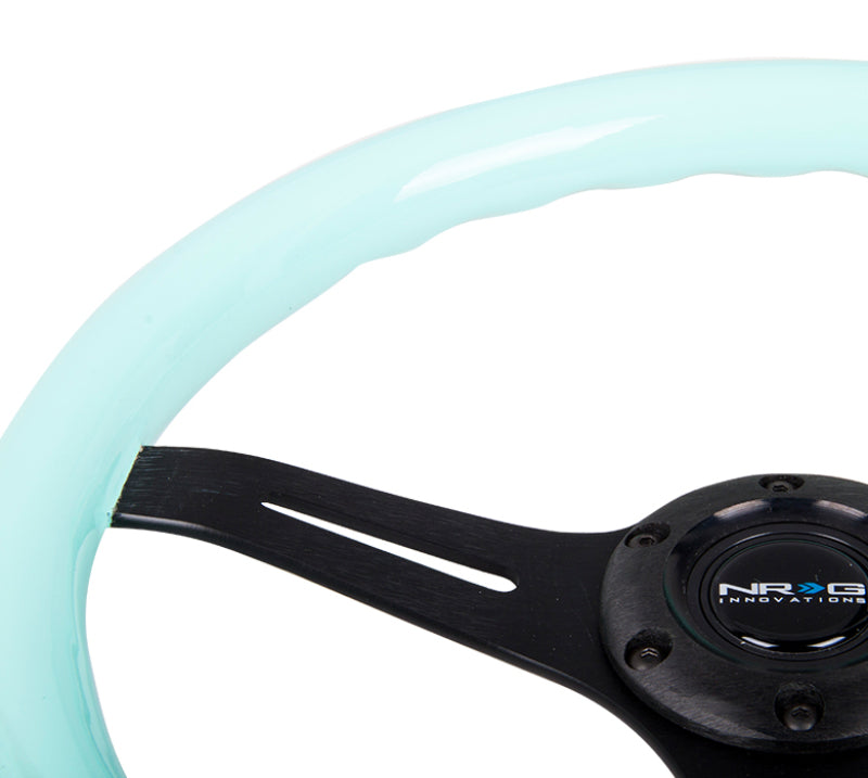 Load image into Gallery viewer, NRG Classic Wood Grain Steering Wheel (350mm) Minty Fresh Color Grip w/Black 3-Spoke Center
