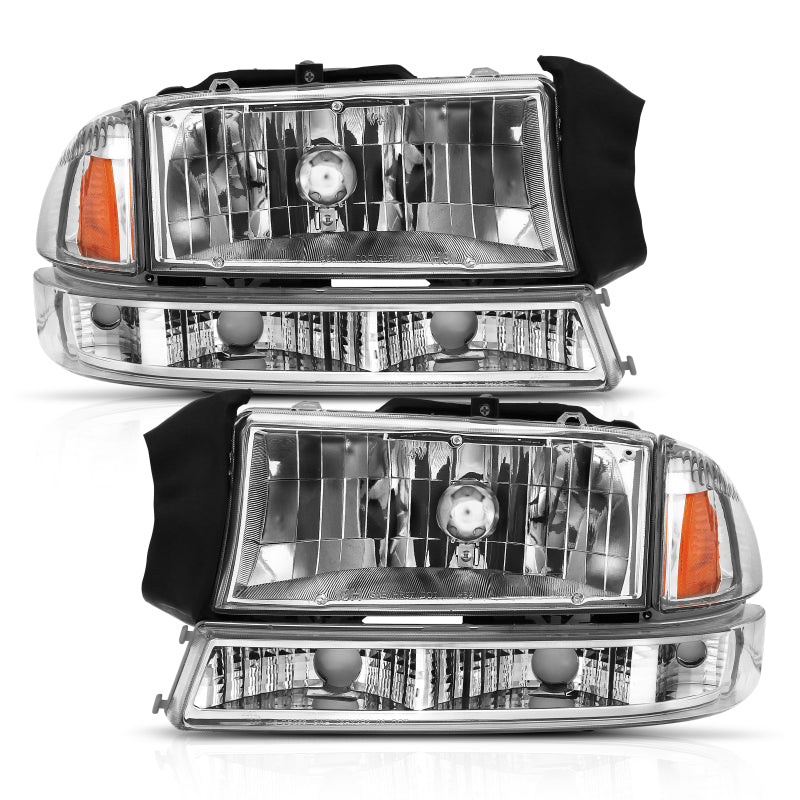 Load image into Gallery viewer, ANZO 1997-2004 Dodge Dakota Crystal Headlight Set Chrome Amber
