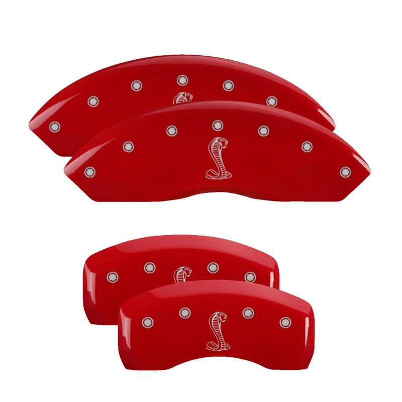 Load image into Gallery viewer, MGP 4 Caliper Covers Engraved Front &amp; Rear Tiffany Snake Red finish silver ch

