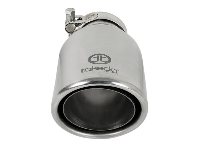 Load image into Gallery viewer, aFe Takeda 304 Stainless Steel Clamp-On Exhaust Tip 2.5in. Inlet / 4in. Outlet / 8in. L - Polished
