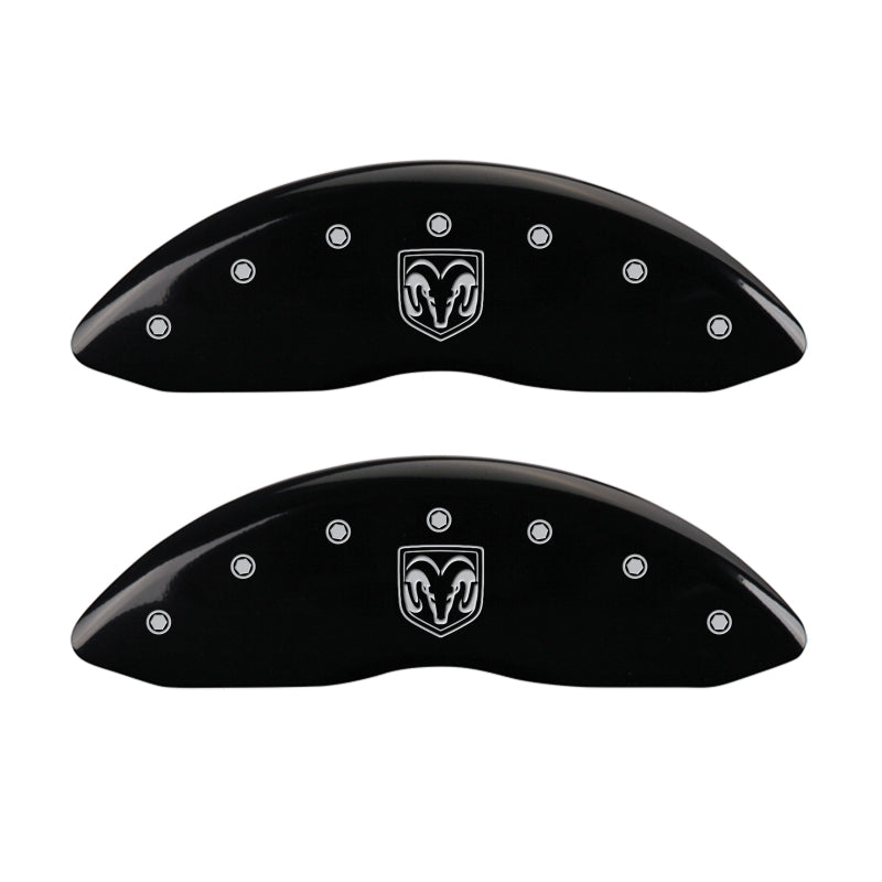 Load image into Gallery viewer, MGP 4 Caliper Covers Engraved Front RAM Engraved Rear RAMHEAD Black finish silver ch
