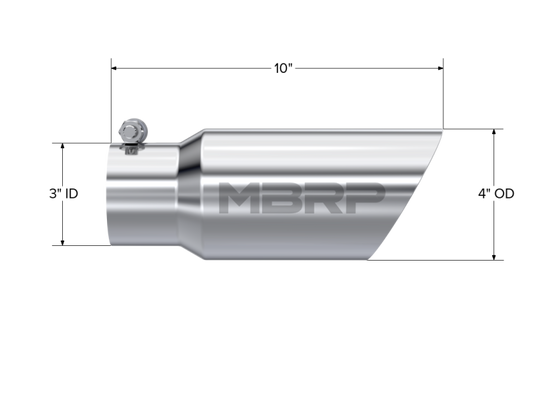 MBRP Universal Tip 4in OD 3in Inlet 10in Length Dual Wall Angled End T304