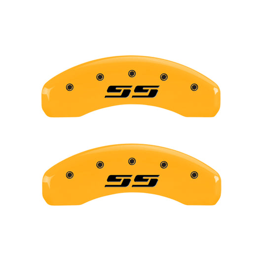MGP 4 Caliper Covers Engraved F & R Silverado SS Yellow Finish Black Char 2002 Chevy Silverado 1500