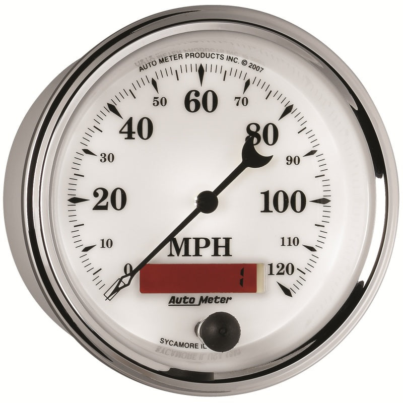 Load image into Gallery viewer, AutoMeter Gauge Speedometer 3-3/8in. 120MPH Elec. Prog. W/ Lcd Odo Old Tyme Wht II
