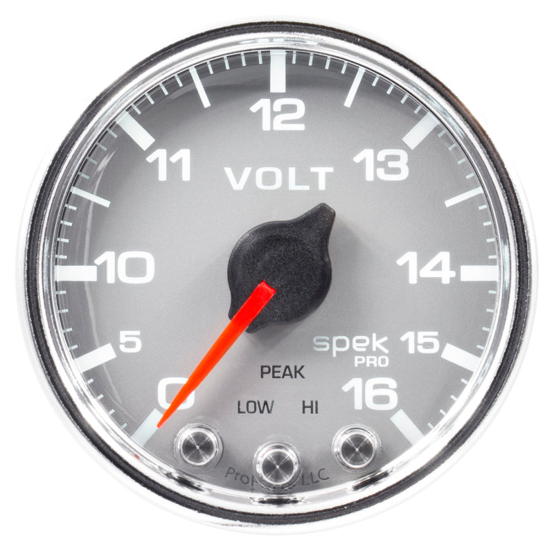 Load image into Gallery viewer, Autometer Spek-Pro Gauge Voltmeter 2 1/16in 16V Stepper Motor W/Peak &amp; Warn Slvr/Chrm
