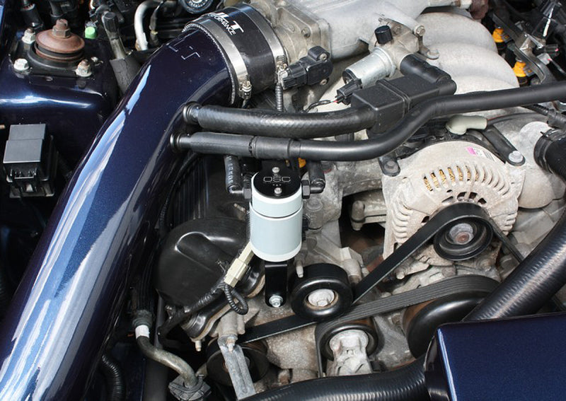 Load image into Gallery viewer, J&amp;L 99-04 Ford Mustang GT Passenger Side Oil Separator 3.0 - Clear Anodized
