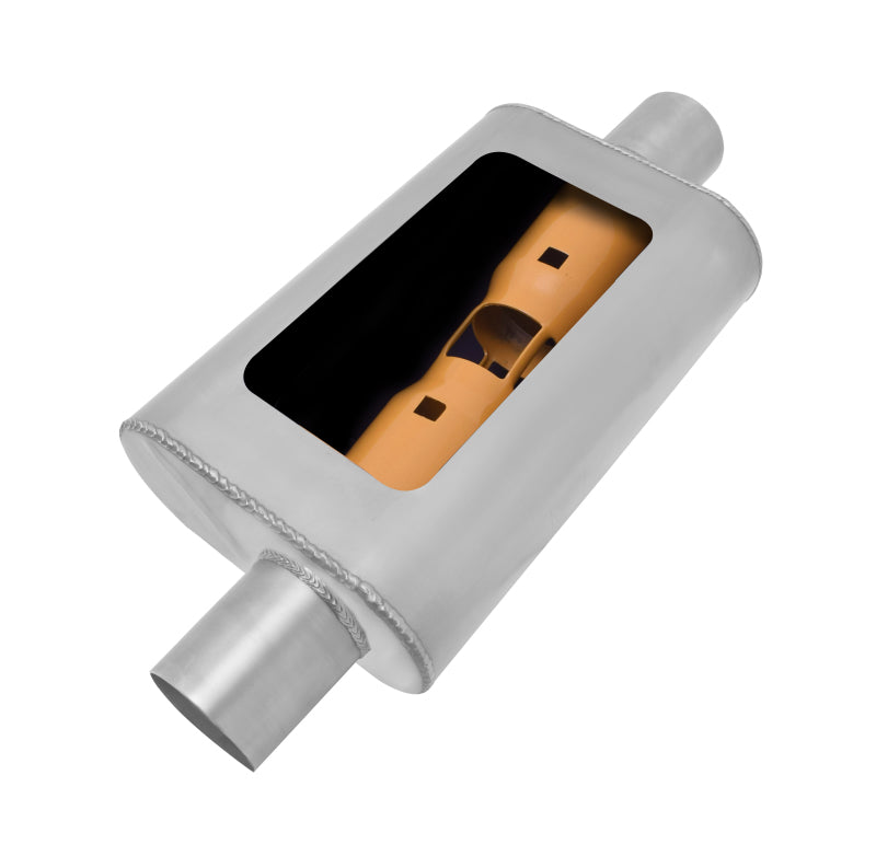 Load image into Gallery viewer, Gibson MWA Superflow Offset/Center Oval Muffler - 4x9x14in/2.5in Inlet/2.5in Outlet - Stainless
