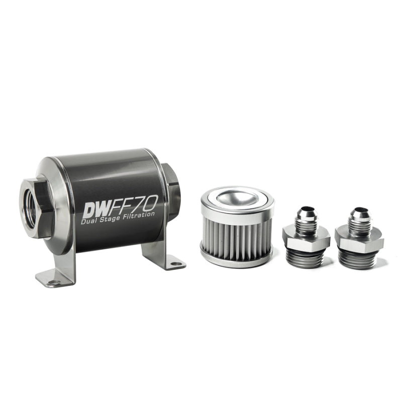 Load image into Gallery viewer, DeatschWerks Stainless Steel 6AN 10 Micron Universal Inline Fuel Filter Housing Kit (70mm)
