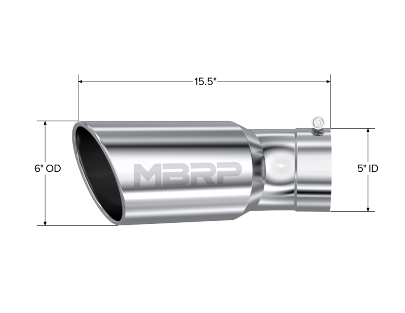 Load image into Gallery viewer, MBRP Universal Tip 6in OD 5in Inlet 15.5in Length 30 Deg Bend Angled Rolled End T304
