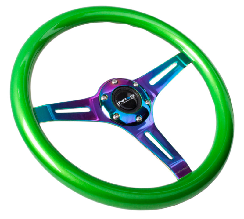 Load image into Gallery viewer, NRG Classic Wood Grain Steering Wheel (350mm) Green Pearl/Flake Paint w/Neochrome 3-Spoke Center
