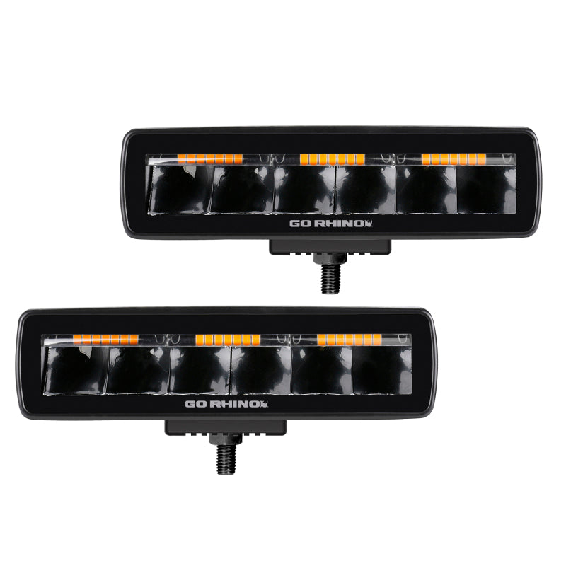 Load image into Gallery viewer, Go Rhino Xplor Blackout Combo Series Sixline LED Spot Lights w/Amber (Surface Mount) - Blk (Pair)
