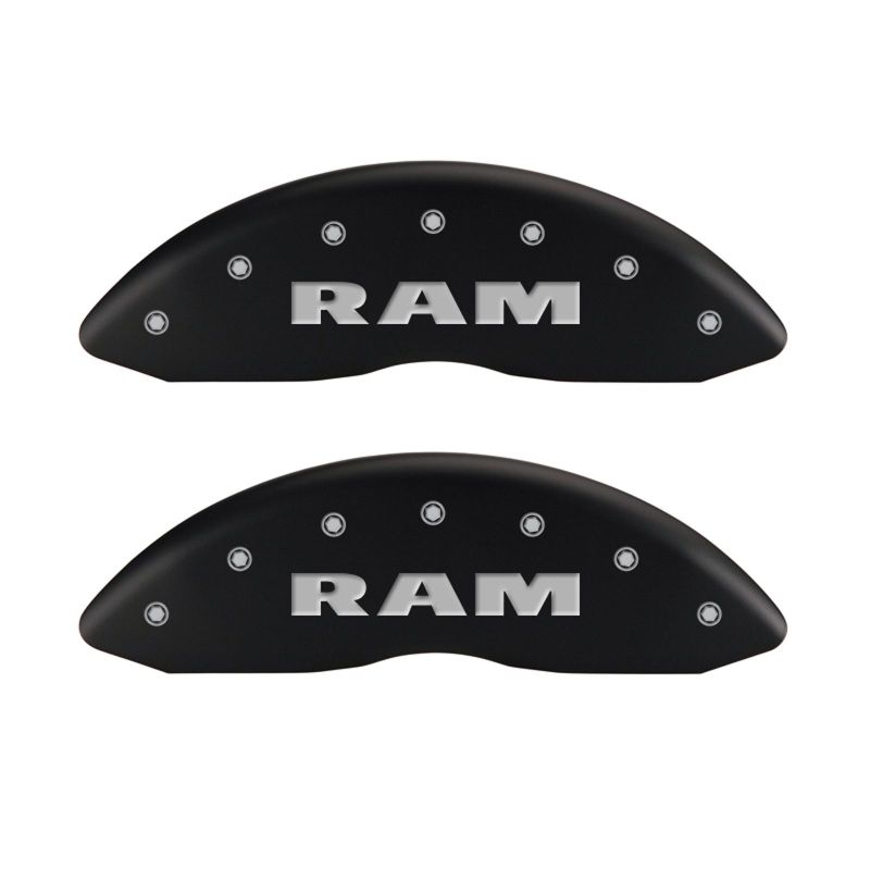 Load image into Gallery viewer, MGP 4 Caliper Covers Engraved Front &amp; Rear RAM Red finish silver ch
