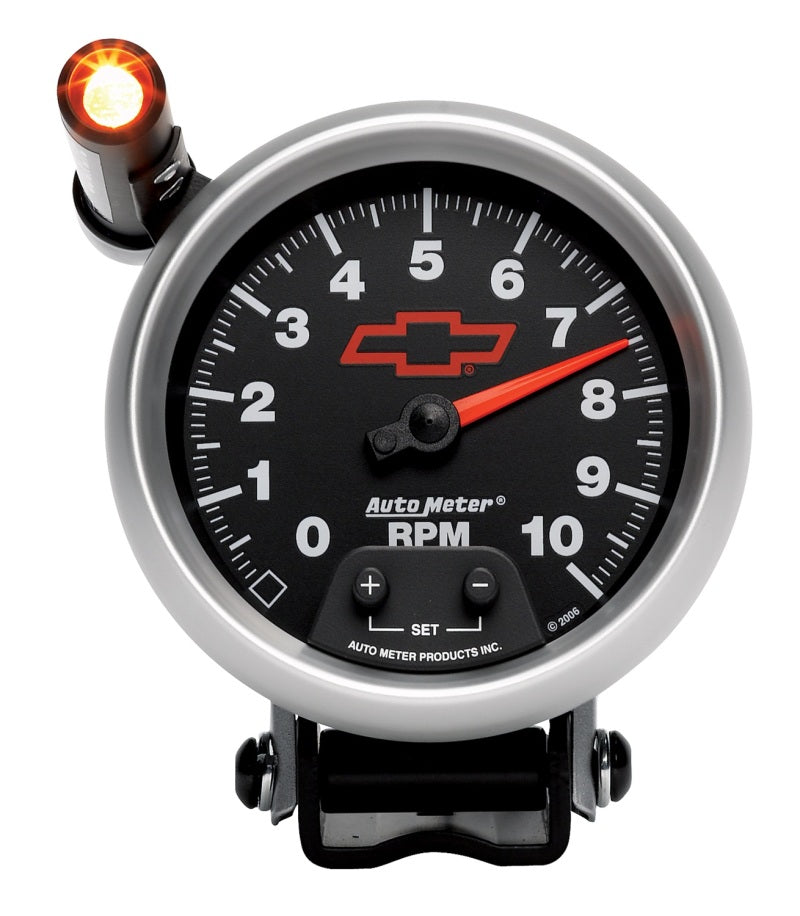 Load image into Gallery viewer, Autometer GM Red Bowtie Black 3-3/4in 0-10000 RPM Pedestal Mount Tachometer Quick-Lite
