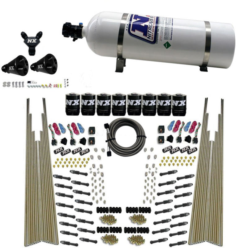 Load image into Gallery viewer, Nitrous Express 8 Cyl Dry Direct Port Four Stage 8 Solenoids Nitrous Kit (200-600HP) w/15lb Bottle
