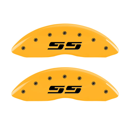 MGP 4 Caliper Covers Engraved F & R Silverado SS Yellow Finish Black Char 2002 Chevy Silverado 1500