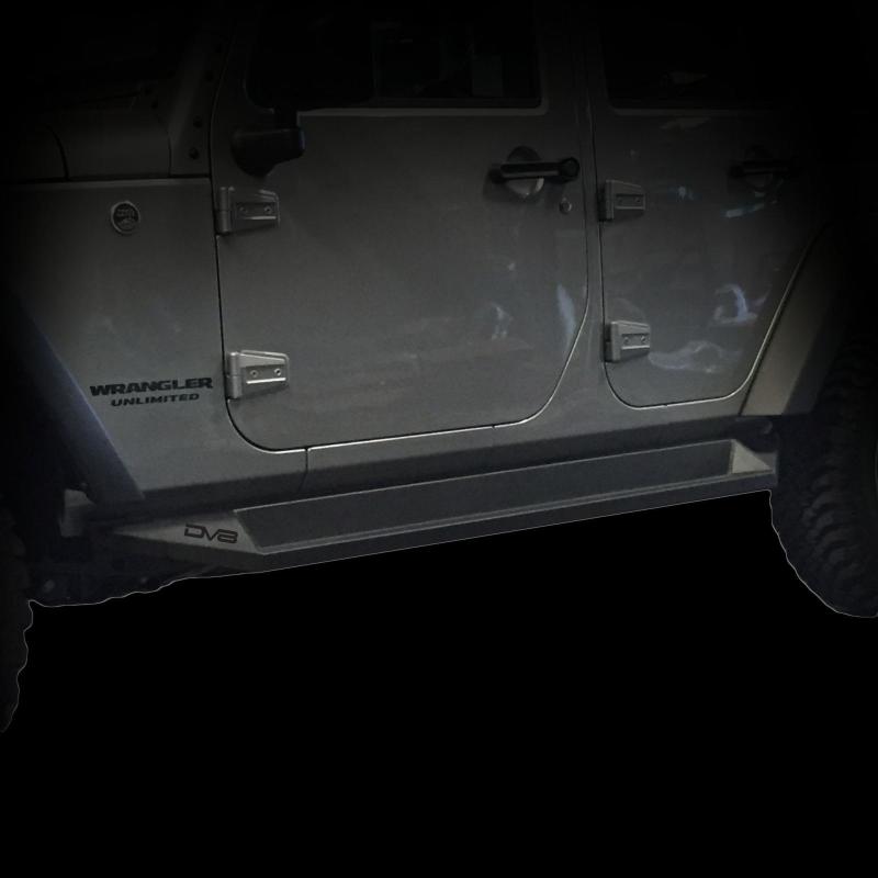 Load image into Gallery viewer, DV8 Offroad 07-18 Jeep Wrangler JK Plated Steel Rock Slider Steps - Matte Black (4 Door Only)
