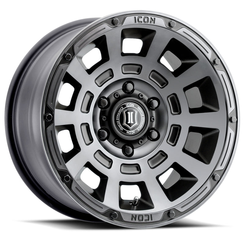 Load image into Gallery viewer, ICON Thrust 17x8.5 5x5 -6mm Offset 4.5in BS Smoked Satin Black Tint Wheel
