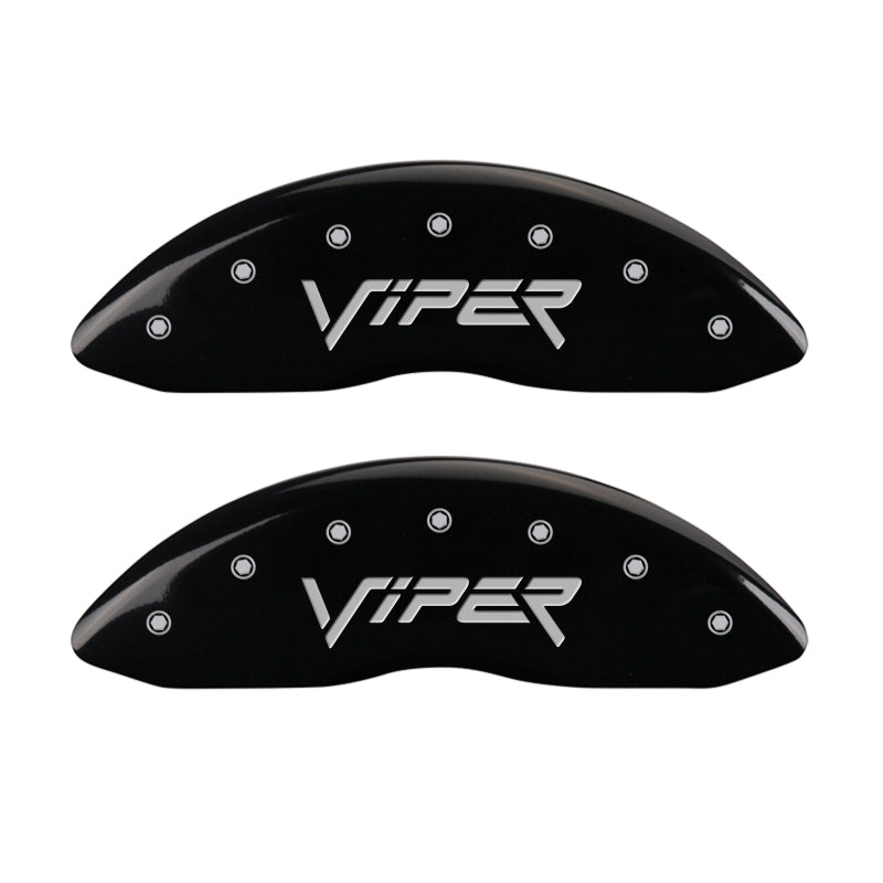 Load image into Gallery viewer, MGP 4 Caliper Covers Engraved Front &amp; Rear Gen 2/Viper Black finish silver ch
