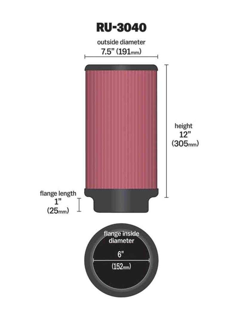 Load image into Gallery viewer, K&amp;N Universal Rubber Filter 6in ID 7.5in OD 12in H
