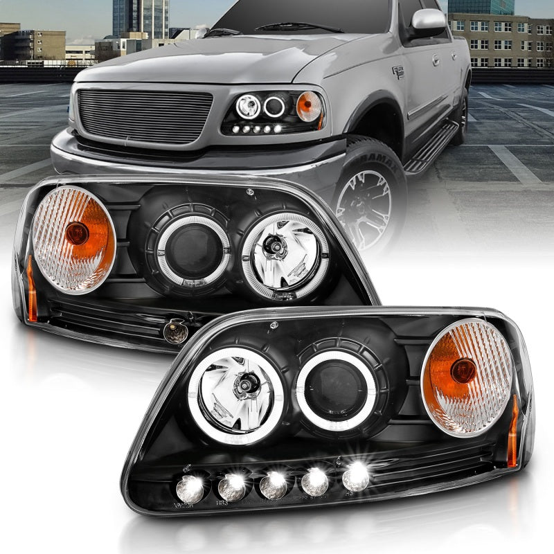 Load image into Gallery viewer, ANZO 1997.5-2003 Ford F-150 Projector Headlights w/ Halo and LED Black 1pc
