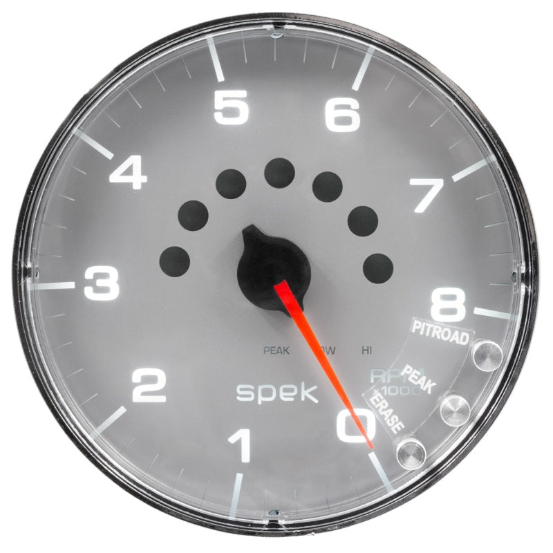 Load image into Gallery viewer, Autometer Spek-Pro Gauge Tachometer 5in 8K Rpm W/Shift Light &amp; Peak Mem Silver/Chrome
