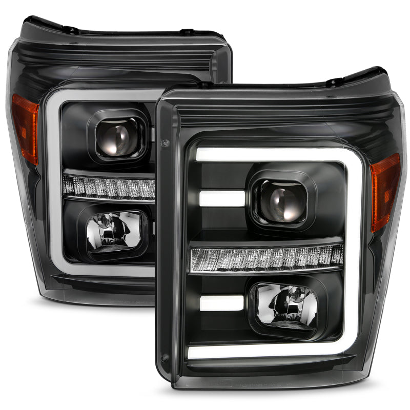 Load image into Gallery viewer, ANZO 2011-2016 Ford F250 Projector Headlights w/ Plank Style Switchback Black w/ Amber
