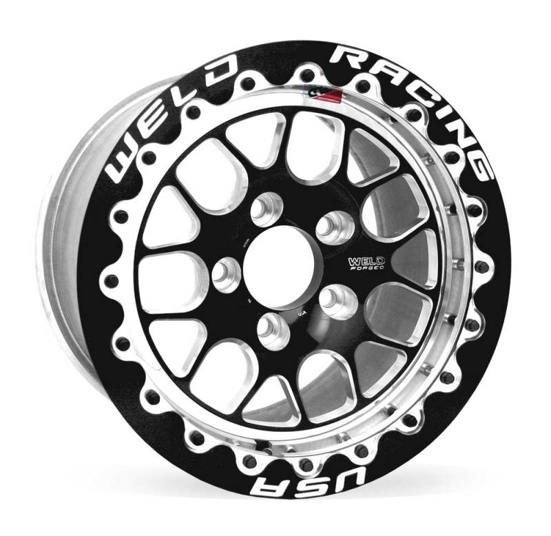 Load image into Gallery viewer, Weld S77 15x12.33 / 5x4.75 BP / 6.5in. BS Black Wheel (Medium Pad) - Black Single Beadlock MT
