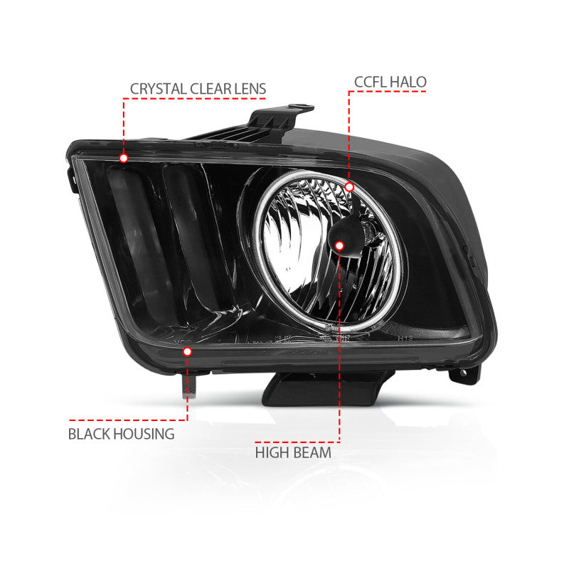 Load image into Gallery viewer, ANZO 2005-2009 Ford Mustang Crystal Headlights w/ Halo Black (CCFL)
