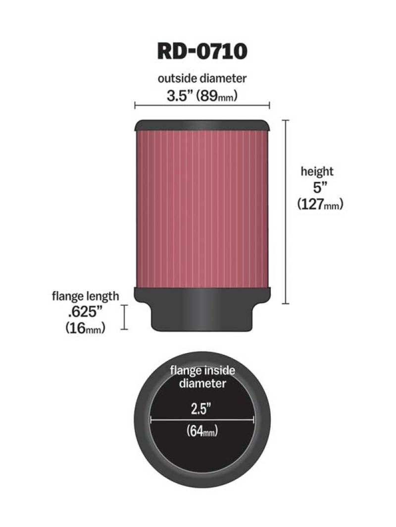 Load image into Gallery viewer, K&amp;N Universal Rubber Filter 2.5in Flange ID x 3.5in OD x 5in Height
