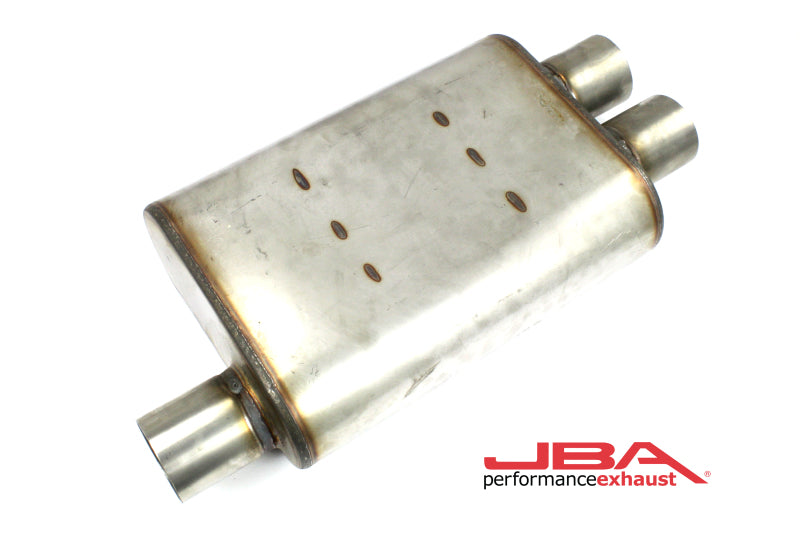 Load image into Gallery viewer, JBA Universal Chambered Style 304SS Muffler 13x9.75x4 2.5in Inlet Diameter Offset/2.5 Dual Outlet
