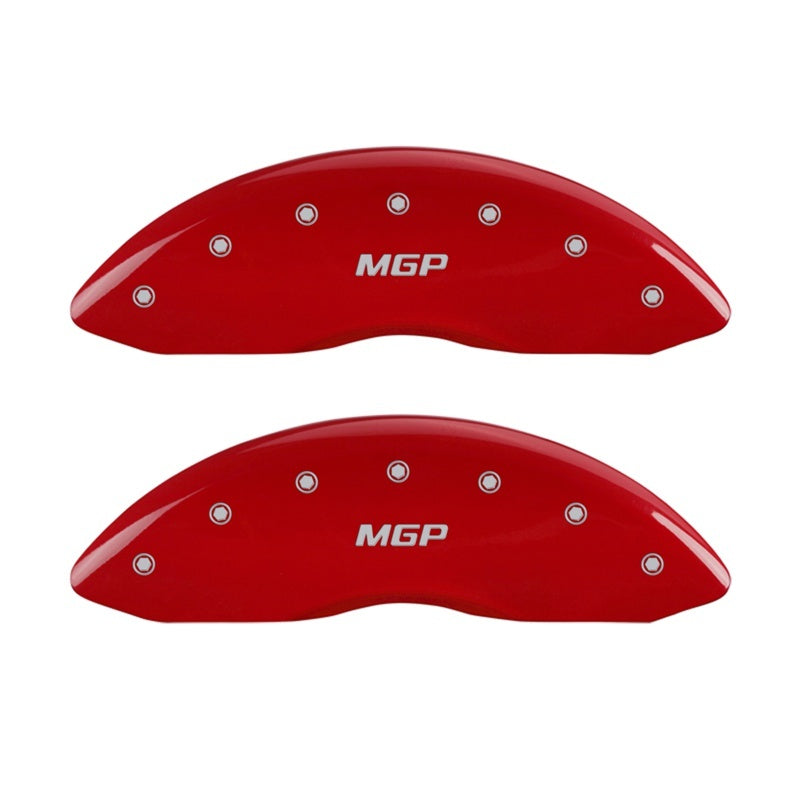 Load image into Gallery viewer, MGP Front set 2 Caliper Covers Engraved Front MGP Red finish silver ch
