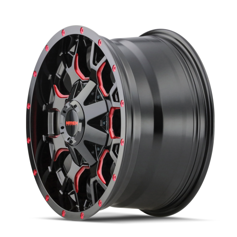 Load image into Gallery viewer, Mayhem 8015 Warrior 17x9 / 6x135 BP / -12mm Offset / 106mm Hub Black w/ Prism Red Wheel
