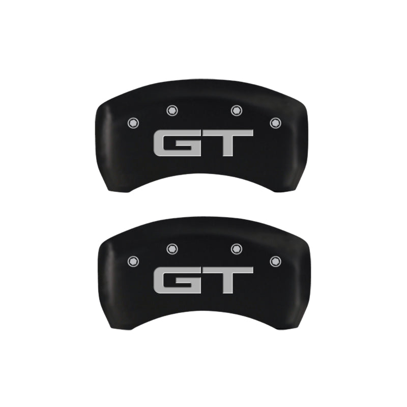 Load image into Gallery viewer, MGP 4 Caliper Covers Engraved Front &amp; Rear Oval logo/Ford Black finish silver ch
