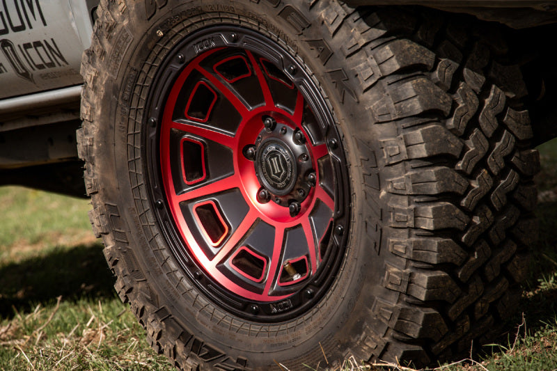 Load image into Gallery viewer, ICON Victory 17x8.5 6x135 6mm Offset 5in BS Satin Black w/Red Tint Wheel
