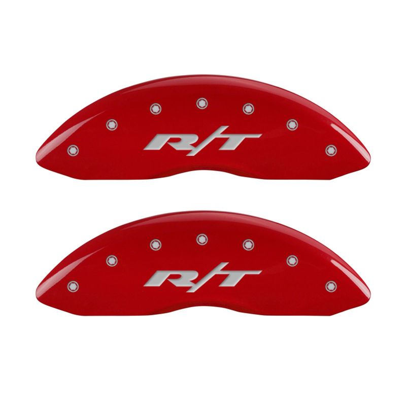 Load image into Gallery viewer, MGP 4 Caliper Covers Engraved Front &amp; Rear RT1-Truck Red finish silver ch
