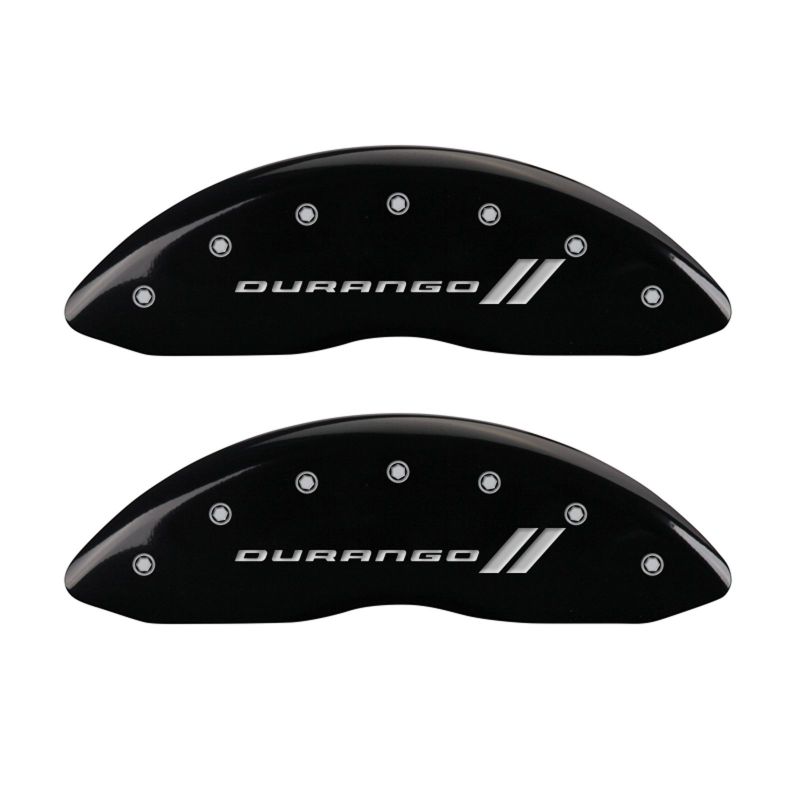 Load image into Gallery viewer, MGP 4 Caliper Covers Engraved Front &amp; Rear With stripes/Durango Black finish silver ch
