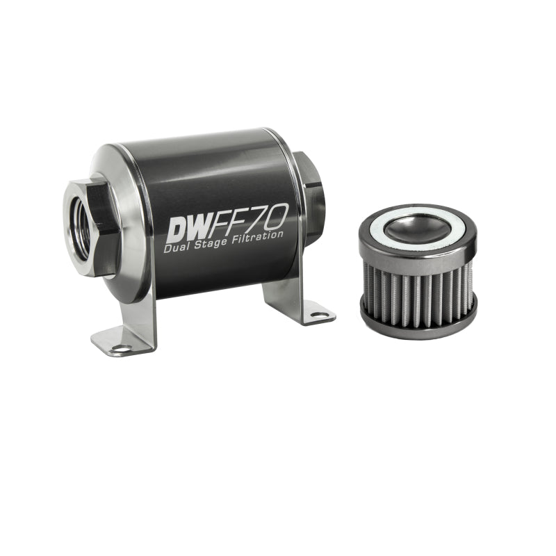 Load image into Gallery viewer, DeatschWerks Stainless Steel 8AN 40 Micron Universal Inline Fuel Filter Housing Kit (70mm)
