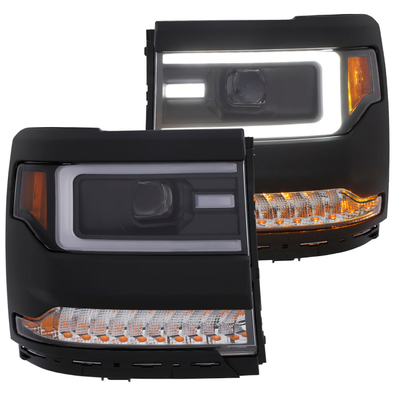 Load image into Gallery viewer, ANZO 16+ Chevy Silverado 1500 Projector Headlights Plank Style Black w/Amber/Sequential Turn Signal
